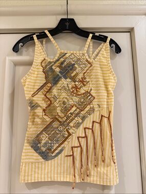 Yellow Striped Women's Tank Shorts Set